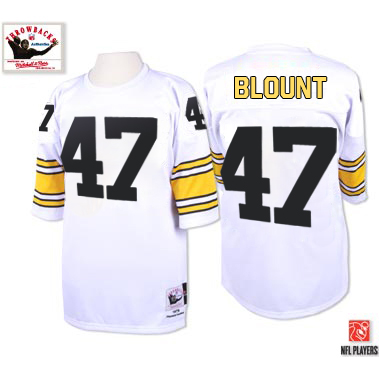 Men's Authentic Mel Blount Mitchell and Ness Jersey White Road - #47 Throwback NFL Pittsburgh Steelers